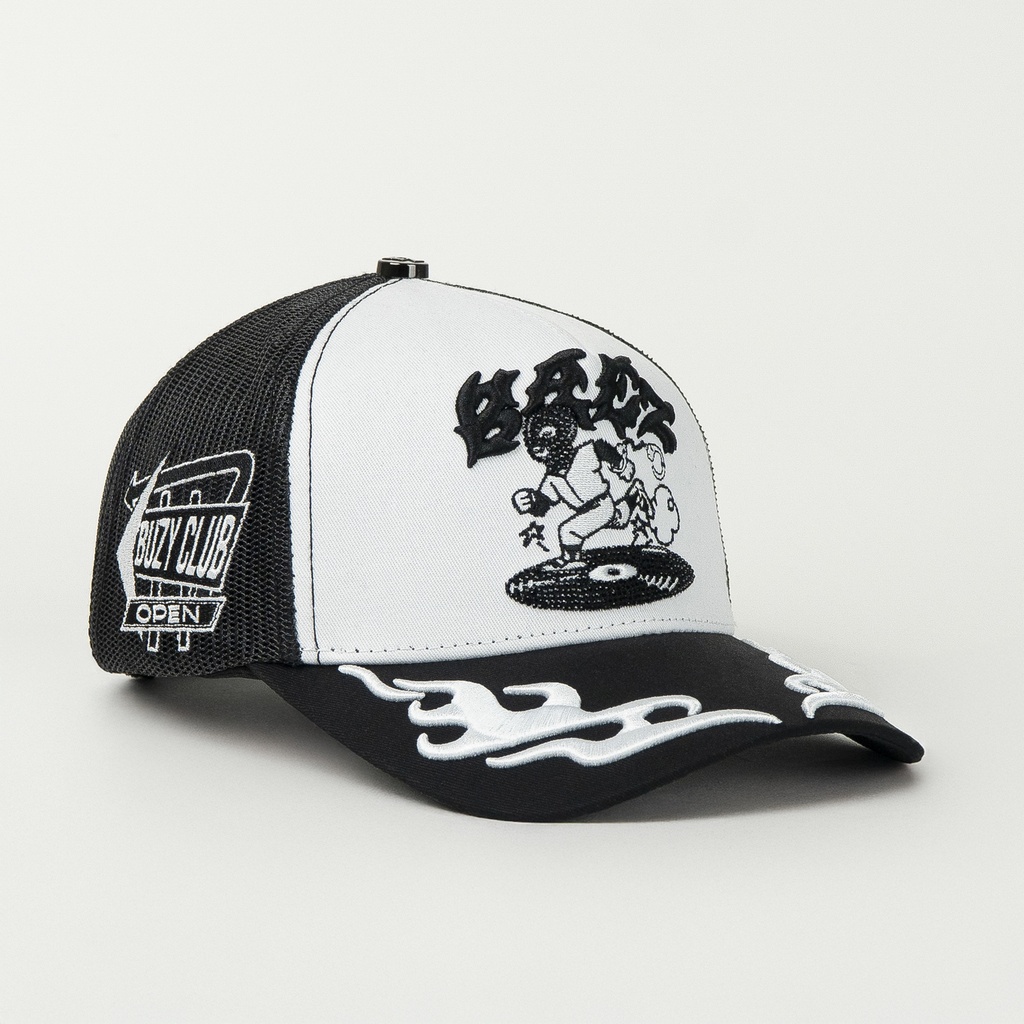 Gorra BAEZ F**THE POLICE TRUCKER WHITE/BLACK | Snapback Visera Semicurva