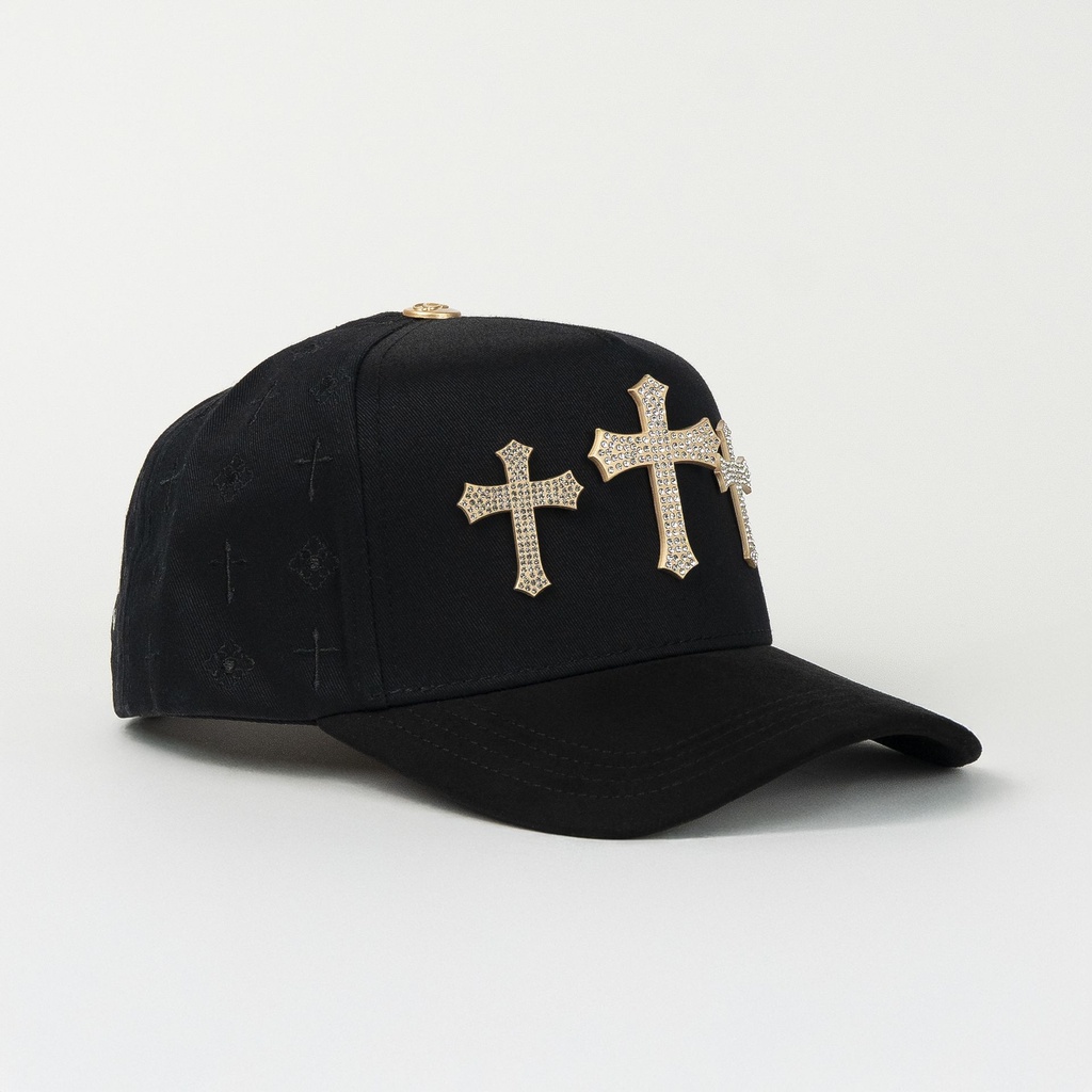 Gorra CAPS FANS 3 CRUCES GOLD BLACK/VISOR SUEDE | Snapback