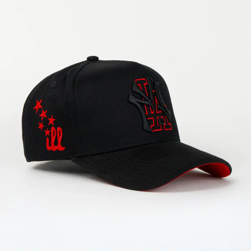 Gorra Dakaps NY LA BLACK/RED VISOR SUEDE | Snapback Visera Curva 
