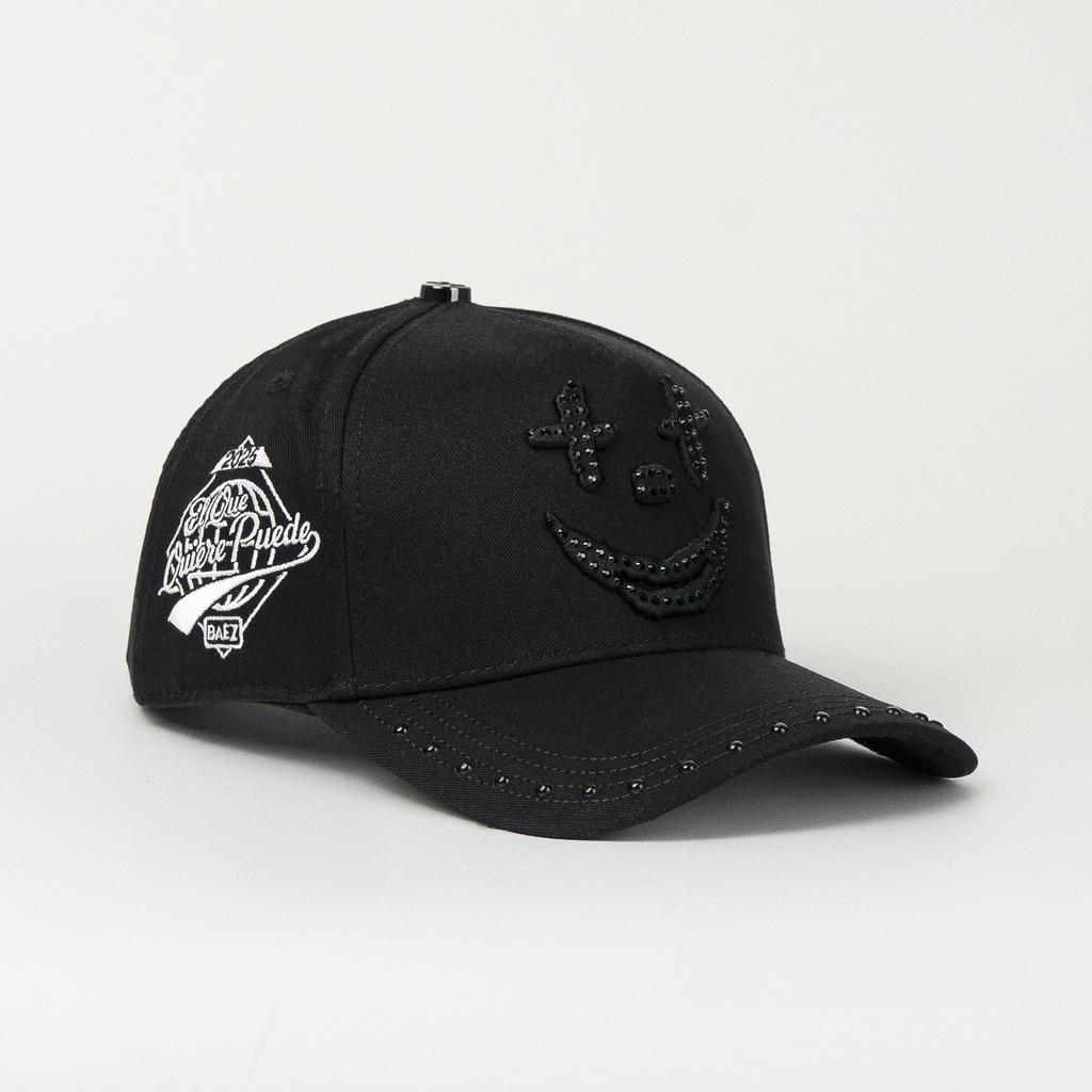 Gorra BAEZ RICO O MUERTO CLOWN BLACK | Snapback Visera Curva con Pedrería y Estilo Urbano Intenso