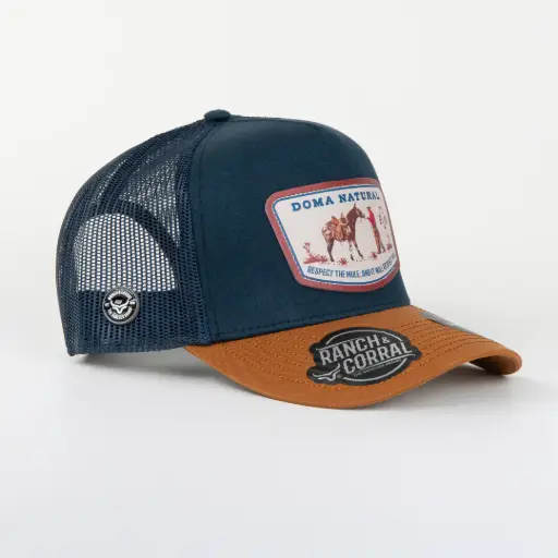 [7506552409221]  Gorra Ranch & Corral DAVIS ALONSO 24 NAVY/COOPER de Tela | Snapback Visera Semiplana Estilo Western Moderno