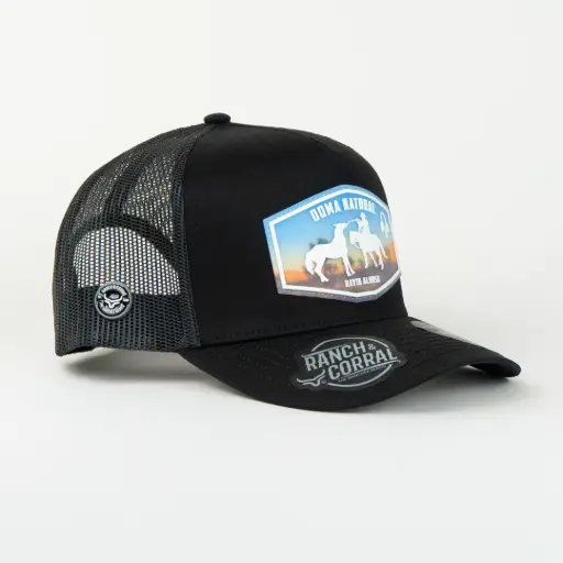 [7506552409245] Gorra Ranch & Corral DAVIS ALONSO 26 BLACK de Tela | Snapback Visera Semicurva Estilo Country Elegante