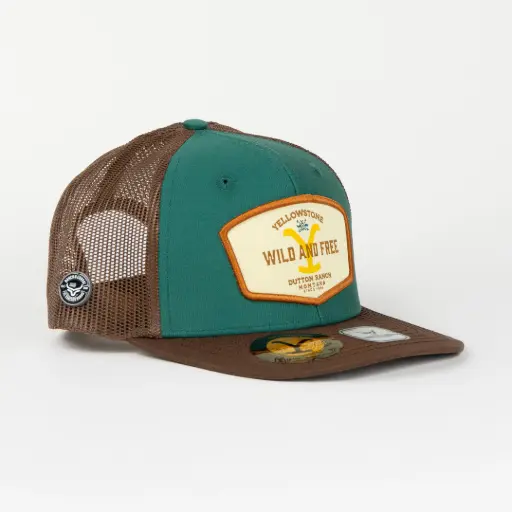 [7506552409795] Gorra Ranch & Corral YELLOWSTONE 23 GRN/BROWN de Tela | Snapback Visera Semiplana