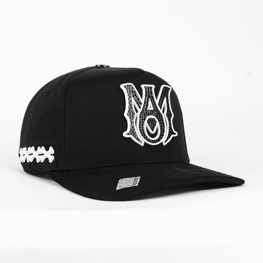 [BBIG33] Gorra Bigg Boss AMIRI METAL WHITE/BLACK de Tela y Gamuza | Snapback Visera Semicurva Estilo Urbano Contrastado