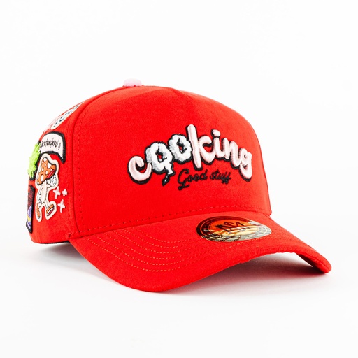 [mrk10182] Gorra Mr. Kash COOKING ROJO GAMUZA | Snapback Visera Semicurva