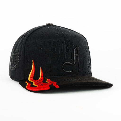 [637902358696] Gorra 5.7 SKULL ROOSTER FLAMES BLACK | Snapback Visera Semicurva