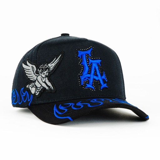 [MZ48] Gorra Mz Hats LA ANGEL BLUE FLAME CRYSTAL BLK | Snapback Visera Semicurva