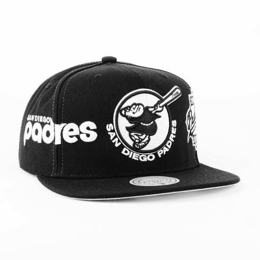 [198733806270] Gorra Mitchell&Ness PADRES TRIFECTA BLK/WHT | Snapback Visera Plana